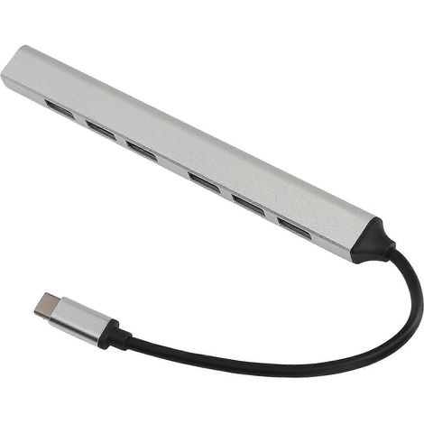 7-in-1 USB-C-Hub in Silber, 7 USB 3.0-Anschlüsse, Plug & Play, silberner Multiport-Adapter für Windows-Laptops und Desktop-PCs (1/5)