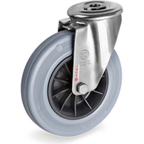 Roulette à oeil INOX pivotante diamètre 50 mm roue caoutchouc gris - 50 Kg
