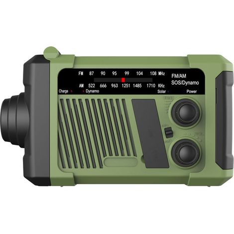 Radio d'urgence solaire à manivelle – Radio d'urgence – Outil d'extérieur – Plastique – Verte (1/5)