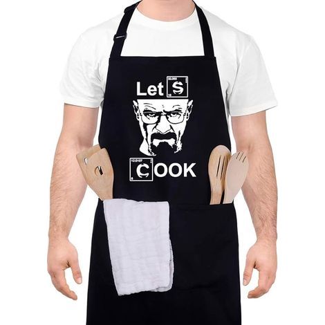 Tablier de chef imperméable et ajustable pour homme, avec poches, cadeau original pour la fête des pères (70 cm x 80 cm), noir (1/5)