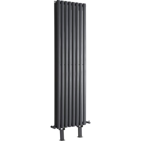 Milano Aruba Anthracite Double Panel Vertical Oval Column Radiator with Feet - 1600mm x 472mm (1/5)