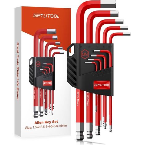 9 Pcs Chrome Vanadium Steel Hex Key Set Ball End Rustproof Metric (1/5)