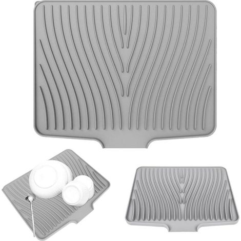 Lntyq Silicone Dish Draining Mat, Silicone Dish Drainer Organizer, Kitchen Sink Organizer, Heat Resistant, Non-Slip, Foldable Tray, Draining Dish Drainers, 40 x 33 cm, Grey