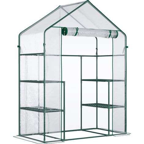 Begehbares Gewächshaus transparent 142x73x195 cm mit 6 Regalen und Stahlrahmen (1/5)