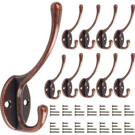 Set of 10 Vintage Wall Hooks for Bathroom, Kitchen, Living Room and Hallway, Bronze (1/5)