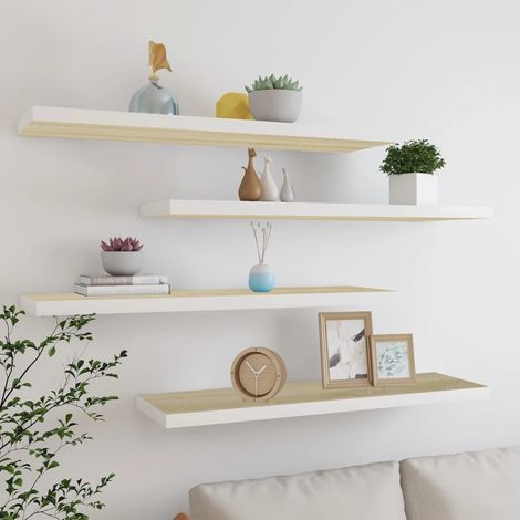 vidaXL Floating Wall Shelves 4 pcs Oak and White 120x23,5x3,8 cm MDF