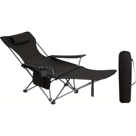 Chaise Longue Pliable – Dossier Réglable/Détachable, Repose-Pieds. Porte-Gobelet, Sac Inclus. Modèle (Noir 1 pc). (1/5)