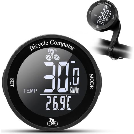 Compteur de vélo sans fil avec odomètre et compteur de vitesse - Étanche - Grand écran LCD - Noir - 6,2 pouces (1/5)