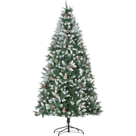 Árbol de Navidad Artificial 210 cm con 1440 Puntas de PVC y 75 Piñas Base Plegable y Soporte de Acero Decoración Navideña para Interiores (1/5)