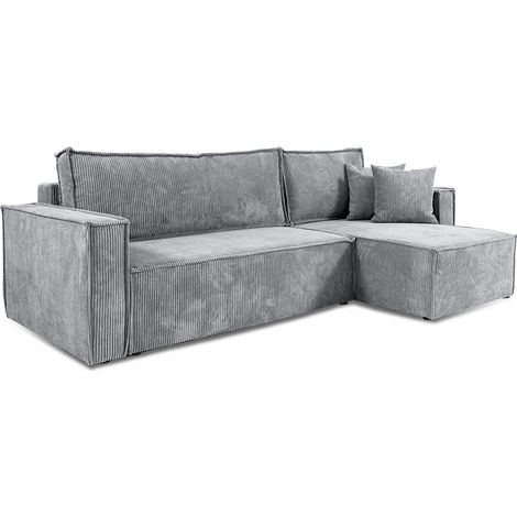 Ezekiel Ecksofa, umkehrbar, umwandelbar, 3-Sitzer, Cord, Hellgrau