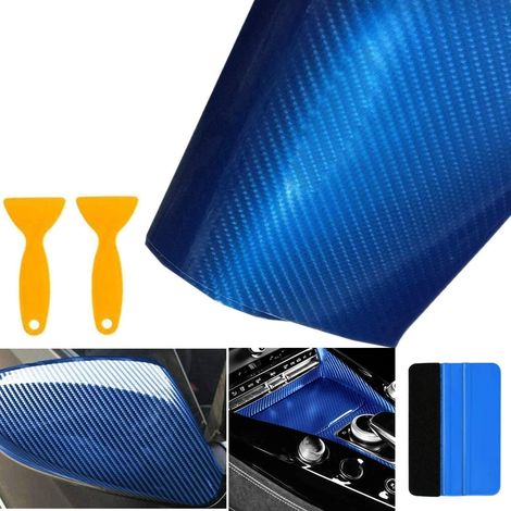 6D Film Autocollant Étanche de Voiture Adhésif Vinyle en Fibre de Carbone 6D Autocollant Films Adhésif Film Voiture pour Auto Extérieur Intérieur Décoration (Bleu, 300 x 30 cm) (1/5)