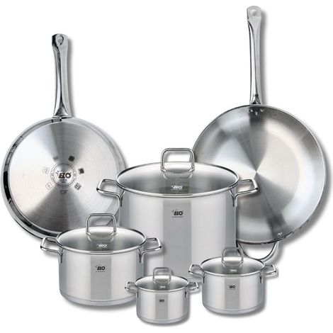 ELO 9510450 - Set di 2 padelle da forno 28 e 32 cm e 4 pentole, 12, 14, 20 e 26 cm, Elo Profi Citrino, acciaio inox, induzione (1/5)