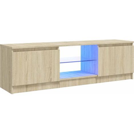 MAISON LA VIE Meuble TV - Banc TV - Meuble De Rangement avec lumières LED chêne sonoma 120x30x36 cm (1/5)