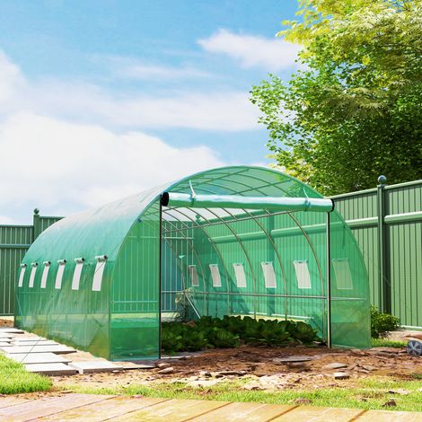 Polytunnel Gewächshaus mit Kunststoff-Abdeckung und Stahlrahmen, begehbares Gewächshauszelt mit Rolltüren, Grün