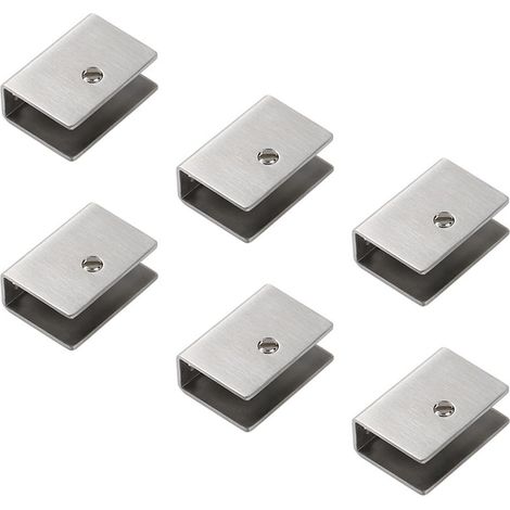 6 Pièces Pince à Verre Acier Inoxydable Support d'Étagère Verre Forme Carrée Réglable pour Tablettes en Verre de 12 mm d'Épaisseur (1/5)