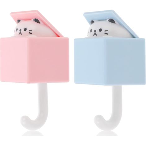 2 Pack Cute Cat Key Hook, Creative Adhesive Coat Hook Wall Mounted (1/5)