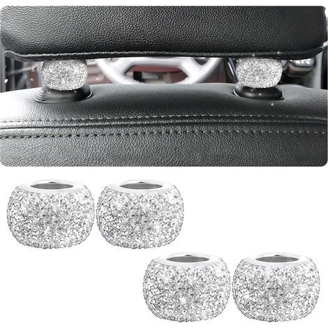 piezas de anillos de cristal para reposacabezas de coche, anillos decorativos para reposacabezas de asientos de coche, accesorios universales para el interior del coche (blanco) (1/5)