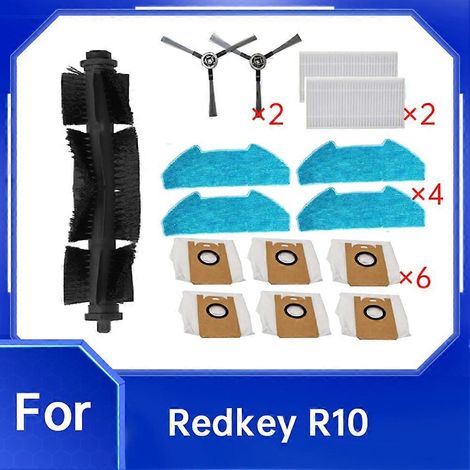 15 piezas de accesorios para aspiradora Redkey R10: cepillo lateral principal, filtro de mopa, bolsas para polvo y accesorios.