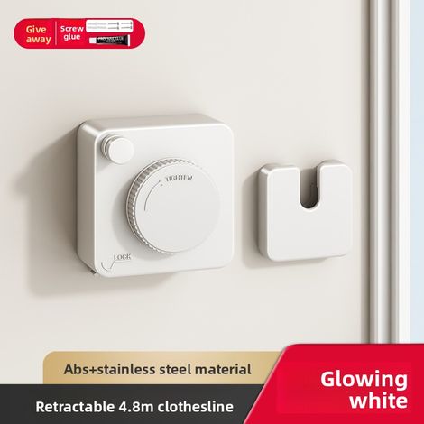Corde à linge rétractable blanche - Fixation murale sans perçage, design gainé - Pour balcon, intérieur, hôtel et salle de bain (1/3)