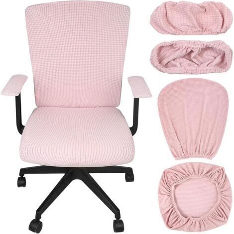 Ensemble 1 pièce rose 4646cm dossier + 4848cm coussin d'assise + 207cm housse d'accoudoir, housse de chaise de bureau pivotante élastique