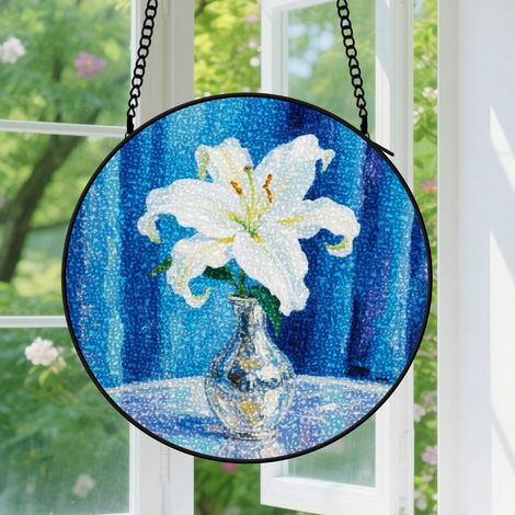Suspension en vitrail, attrape-soleil minimaliste en verre coloré, décoration intérieure unique, cadeau Anniversaire pour femme, homme, professeur 9cm (1/5)
