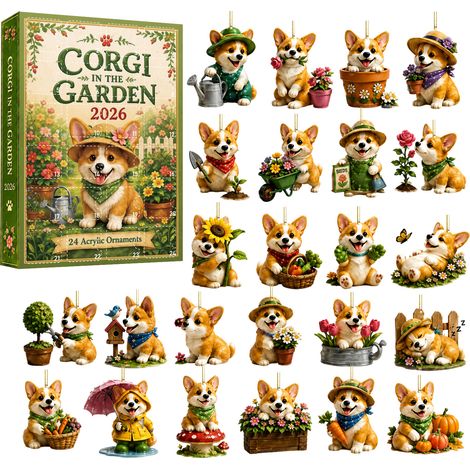 Corgi-Adventskalender 2026 – 24-teilig – mehrfarbig – Acryl – Corgi-Motiv – Hängende Ornamente – Mini-Sammeldekorationen – geeignet für Weihnachtsbaum und Inneneinrichtung (1/5)