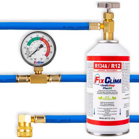 Kit de remplissage climatisation automobile R134a – Gaz 170g + mastic – Tuyau avec manomètre – Remplissage rapide et étanchéité