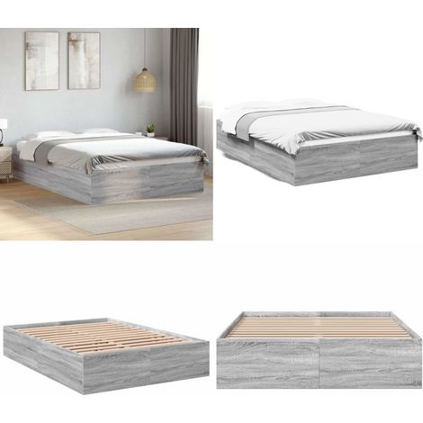 Cadre de lit sans matelas sonoma gris 135x190 cm - Cadre De Lit - Lit Double - Lit En Bois - Lit Moderne - Sommier Tapissier - Home & Living (1/5)