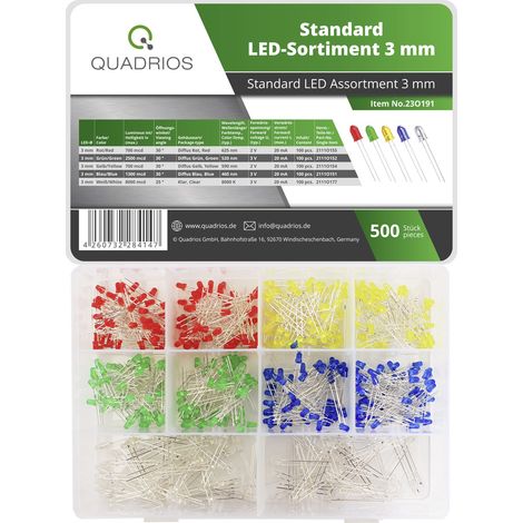 Quadrios 23O191 LED-Sortiment Rot, Grün, Gelb, Blau, Weiß 3 mm 20 mA 2 V, 3 V (1/4)