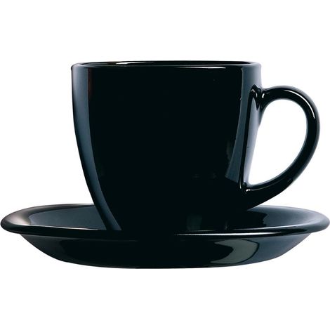 Carine Noir Boîte de 6 tasses avec assiette en verre opale 22 cm Passe au micro-ondes et au réfrigérateur recyclable (1/4)
