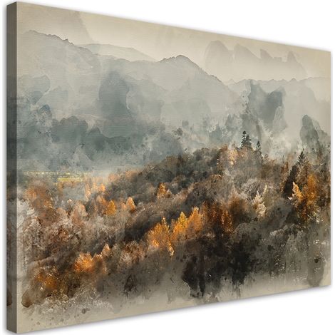 Quadro su tela, Foresta autunnale nella nebbia - 120x80 (1/4)