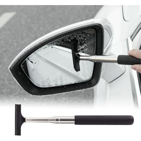 Raclette rétractable pour rétroviseur de voiture, nettoyeur d'eau avec longue tige télescopique, outil de nettoyage portable, pour miroir, porte de douche, pare-brise de voiture, noir (1/5)