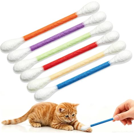 Coton Tige Chat, 6 Pièces Coton Tige Jouet Chat, Cotons Tige XL Jouet Chat Un Jouet, Interactif Chatons afin Soulager l'ennui, pour Jeux Chatons+Soins Dentaires (1/5)