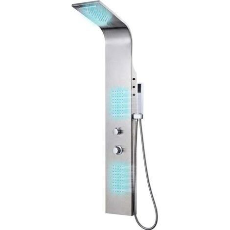 Sistema de panel de ducha curvo de acero inoxidable 130 cm baño WC 020003114 (1/5)