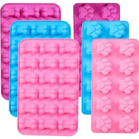 Moules en silicone en forme de pattes et d'os (lot de 6). Convient pour la pâtisserie, le chocolat, les bonbons, la gelée, les friandises pour chiens et les glaçons. (1/5)