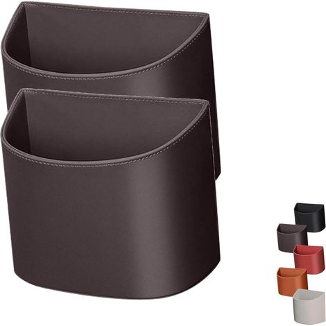 Juego de 2 portavasos para coche, para puerta y asiento trasero, en piel sintética, negro, portavasos, portavasos, clip para asiento trasero, organizador multifuncional, marrón - 17,5 x 15 cm (1/5)