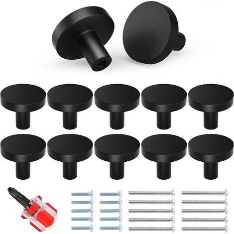 Poignée Meuble - Bouton Tiroir Métal Noir Mat 30 mm - Pour Cuisine Placard Armoire - 10 Pièces (1/5)