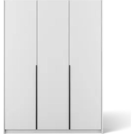 Armoire 3 portes KEVA 148x204 – Penderie et étagères avec poignées noires-Blanc (1/5)
