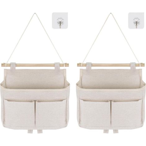 Sacs de rangement suspendus - Sacs de rangement suspendus - Pour porte - Avec crochets adhésifs - 2 pièces - Pour maison, bureau, camping-car - Beige (1/5)