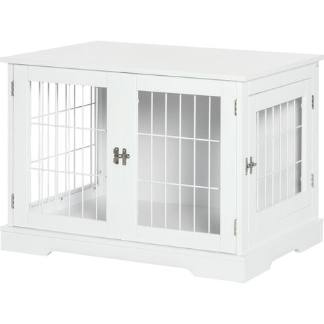 Gabbia per cani 2 in 1/Tavolino/Cuccia da interno con 2 sportelli chiudibili a chiave - Dimensioni: 76L x 54,5W x 56H cm - Metallo e MDF