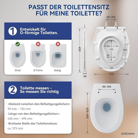 WC-Sitz mit integriertem Kindersitz, ovaler WC-Sitz aus Duroplast, antibakteriell und UV-beständig, automatisches Absenksystem, einfache Montage mit Schablone (1/4)