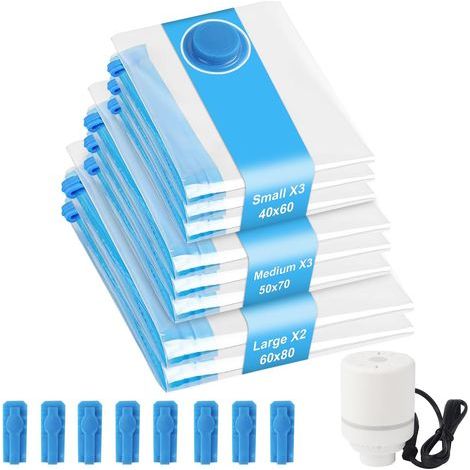 Vacuum Bag for Clothes Vacuum Cleaner 8pcs (2L, 3M, 3S) Vacuum Storage Bag Vacuum Bags with Electric Pump Reusable Travel for Bags, Clothes, Duvets, Pillows (8) (1/5)