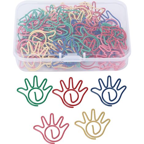 60pinces/boîte 5 couleurs Trombones en forme de main pour notes autocollantes Fournitures scolaires et de bureau (1/5)