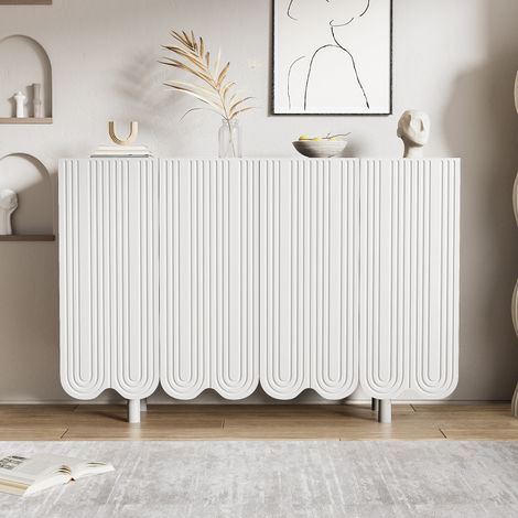 Buffet en MDF Design moderne – Motifs goutte d'eau – 4 portes moulurées à fermeture douce avec étagères réglables – 120 × 80 × 37 cm – Blanc (1/5)