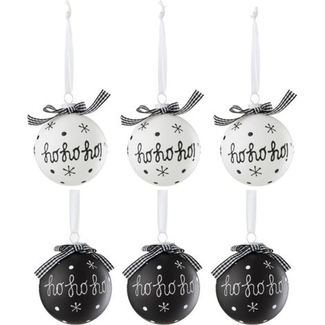 Lot de 6 Boules de Noël "Hohoho" 8cm Noir & Blanc