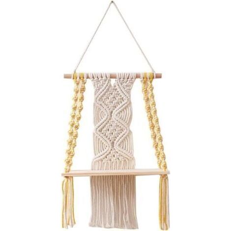 Étagère murale en macramé style bohème pour chambre à coucher - Art mural en macramé en corde tissée - Décoration bohème pour étagère de salle de bain (1/5)