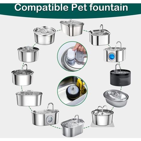 Filtres pour fontaine à eau pour chat, lot de 16 filtres de rechange pour fontaine à eau pour chat en acier inoxydable, débit d'eau réglable de 2 L (lot de 8 + 8) (1/3)