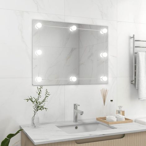 Miroir mural,Miroir Entrée Maison Salle de Bain,Miroir Décoratif sans cadre avec lampes LED Rectangulaire Verre CVW25407 (1/5)