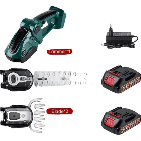 Cortasetos eléctrico inalámbrico, mango ergonómico, cambio rápido de cuchillas, juego de 2 baterías (verdes), UE (1/2)