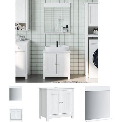 Holzschrank - vidaXL 2-tlg. Badmöbel-Set BERG Weiß Massivholz Kiefer - Kieferholz (1/5)